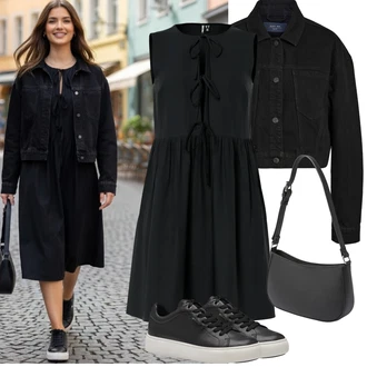 Outfity pro jaro Ležérní s Černá Kožené tenisky/Nízká Teniska/Teniska na platformě/Úzká teniska Tamaris "Jarní outfit"Look: Bad Taste, Ležérní, Hip Hop, Lak, Skater, Chytrý příležitostný, Sportovní, Unisex