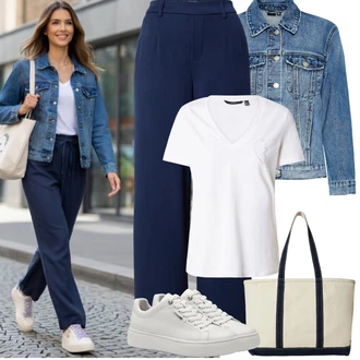 Nevěsta Outfit s Šedá/Krémová/Bílá/Stříbrný Teniska na platformě/Nízká Teniska/Kožené Tenisky/Úzká Teniska Tamaris "Jarní Outfit"