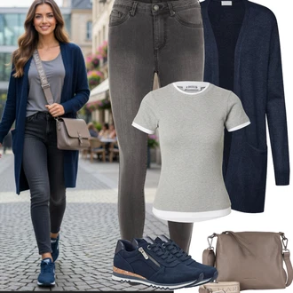 Outfity na podzim Krásný s Světle šedá/Šedá/Tmavě šedá Džínové Legíny/Jeggings/Skinny Kalhoty VERO MODA "Jarní Outfit"Look: Styl, Cool, Elegantní, Krásný, Old Money, Bezešvé, Skromné