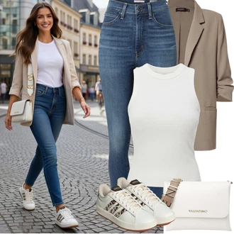 90tá léta Outfit s Modrá/Světle modrá Kožená bunda/Capri Džíny/Push up Džín/Kotníková Bota/Termální Džíny/Zimní bunda/Kožené Boty/Džíny s Rozparkem/Navlékací džíny/Zkrácené Džíny/High Waist Džínové Kalhoty/Dámské Džíny s Délkou 7/8 levi's ® "Jarní Outfit"Look: Styl, 90tá léta, Cool, Krásný, Old Money, Bezešvé