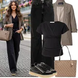 Černé, Červené Džíny s Širokými Nohavicemi Outfity image