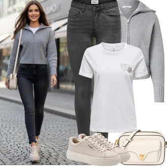 Outfit s Šedá/Khaki/Světle šedá/Tmavě šedá Skinny Kalhoty/Džínové Legíny/Jeggings/Tregíny Only "Jarní Outfit"