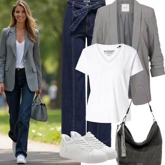 Melír Outfit s Šedá/Světle šedá Pieces "Jarní Outfit"