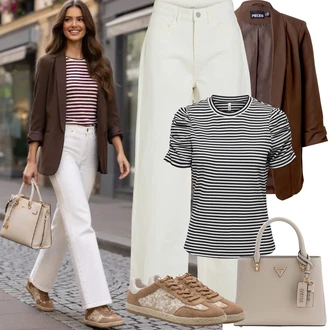 Pruhovaný Outfit s Tmavě šedá/Černá/Tmavě modrá Pruhované Tričko Only "Jarní Outfit"