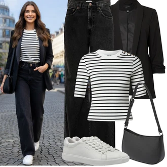 Outfit s Černá Džín s Širokou Nohavicí/Zvonové Džíny/High Waist Džínové Kalhoty/Džíny Culottes/Džíny s Rozparkem/Džíny Volného a Uvolněného Střihu Džíny Volného Střihu Only "Jarní Outfit" Outfit s Černá Džín s Širokou Nohavicí/Zvonové Džíny/High Waist Džínové Kalhoty/Džíny Culottes/Džíny s Rozparkem/Džíny Volného a Uvolněného Střihu Džíny Volného Střihu Only "Jarní Outfit"