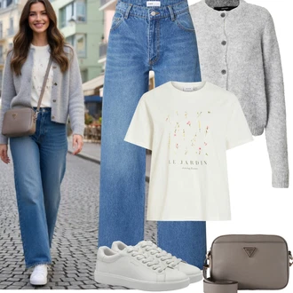 Outfit s Modrá/Světle modrá Zvonová Kalhoty/Lacláč/Kalhoty s dírou/Boyfriend Kalhoty/Široká Kalhoty/Kalhoty Bootcut/Kalhoty s Vysokým Pasem/Kalhoty se Štěrbinou millane "Jarní outfit"