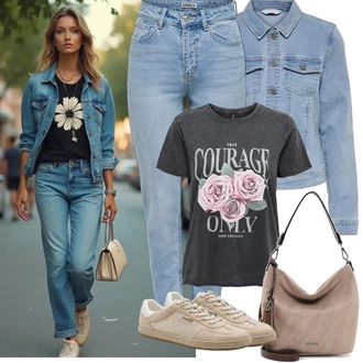 Outfit s Světle modrá/Modrá Krátké Džínové Bundičky/Džínové Bund Only "Jarní Outfit"