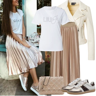 Motorka Outfit s Béžová/Krémová/Zlatý/Bílá/Khaki VERO MODA "Jarní Outfit"Look: Motorka, Jízda na koni