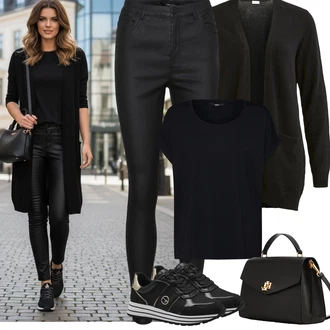Outfit s Černá/Tmavě modrá Tričko/Jednoduchý top/Tričko s vodopádovým výstřihem/Košile Carmen/Tričko nadměrné velikosti/Košilový top/Tričko s krátkým rukávem/Krátký top/Zavinovací Tričko Only "Jarní Outfit"