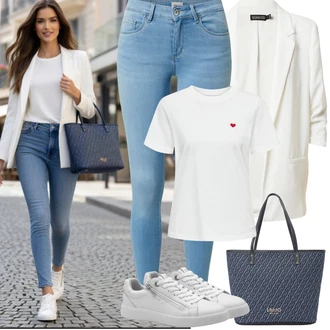 Outfit s Červená/Bílá/Růžová Mužské běžecké boty/Neformální tričko/Fancy tričko/Košile s potiskem/Tričko s krátkým rukávem/Tričko s potiskem JdY "Jarní Outfit"