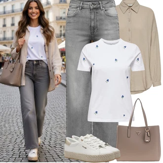 Galavečer Outfit s Hnědá/Béžová/Khaki Oversize Muselínová Blůza/Manšestrová Halenka/Halenkové Body/Blůza s knoflíčkem/Oversize Halenka/Halenka s Dlouhým Rukávem Only "Jarní Outfit"Look: Bar, Svátek cukru, Pohřeb, Koncert, Biřmování, Chatky, Galavečer, Párty, Škola, 40. narozeniny