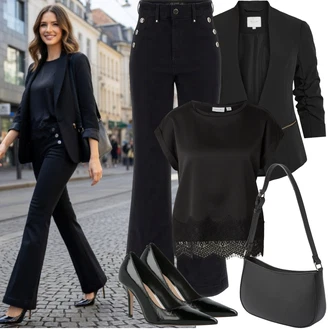 Outfit s Černá/Tmavě šedá/Bílá/Šedá Bagetová taška/Taška/Klasická Taška Přes Rameno/Dopisová peněženka/Malá Taška/Brašna/Sportovní Taška Přes Rameno About You "Jarní outfit"
