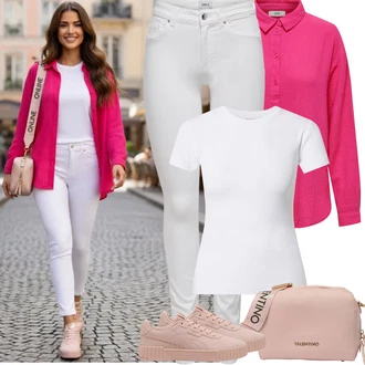 Od 50 let Outfit s Bílá/Krémová Džíny Kožená bunda/Džíny s Rozparkem/Džíny s Nízkým Sedem/Džín s Nízkým Pasem/Kožené Boty/Push up Džín/Motorkářské Džíny/Termální Džíny/Slim Fit Džíny Only "Frühlings Outfit"