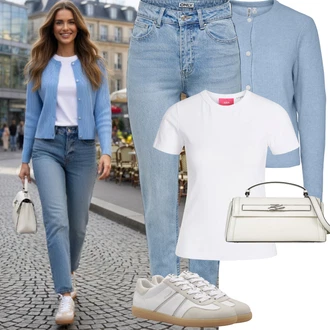 Outfit s Bílá/Růžová Neformální tričko/Fancy tričko/Funkční tričko/Síťované tričko/Sportovní tričko/Tričko/Mužské běžecké boty jjxx "Jarní outfit"