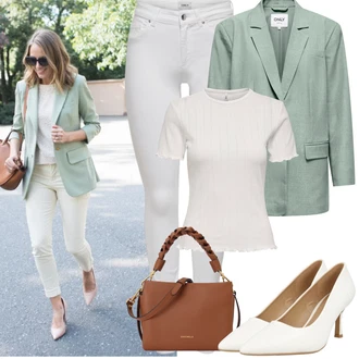 Od 50 let Outfit s Bílá/Krémová Džíny Kožená bunda/Džíny s Rozparkem/Džíny s Nízkým Sedem/Džín s Nízkým Pasem/Kožené Boty/Push up Džín/Motorkářské Džíny/Termální Džíny/Slim Fit Džíny Only "Jarní Outfit"