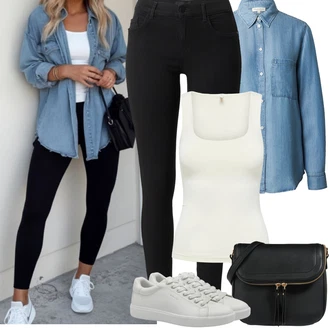 Elegantní, Ležérní Outfit s Černá/Hnědá Taška/Klasická Taška Přes Rameno/Brašna/Sportovní Taška Přes Rameno About You "Jarní outfit"Look: Rad, Šik, Klasické, Elegantní, Cool, Kancelář, Old Money, Vintage