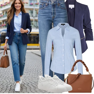 Elegantní Outfit s Tmavě modrá/Světle modrá Vila "Frühlings Outfit"Look: Kancelář, Business, Elegantní
