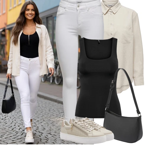 Kombinace Bílá/Khaki Halenka s Dlouhým Rukávem/Oversize Halenka/Oversize Muselínová Blůza/Blůza s knoflíčkem/Manšestrová Halenka/Lněná Halenka Only