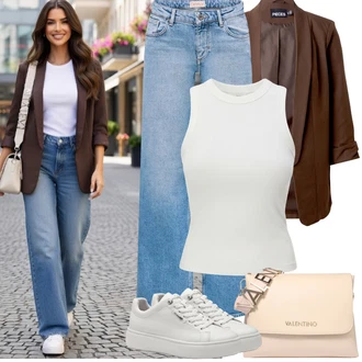 Elegantní, Ležérní Outfit s Šedá/Krémová/Bílá/Stříbrný Teniska na platformě/Nízká Teniska/Kožené tenisky/Úzká teniska Tamaris "Jarní Outfit"Look: Bad Taste, Ležérní, Šik, Moderní, Skater, Sportovní