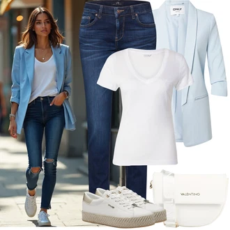 Elegantní, Ležérní Outfit s Modrá/Tmavě modrá Džíny s Nízkým Sedem/Kožená bunda/Džíny s Rozparkem/Džíny Regular Fit/Kožené Boty/Rovná Džína/Sportovní boty/Push up Džín/Zimní bunda/Slim Fit Džíny LTB "Jarní Outfit"Look: Styl, Ležérní, Cool, Old Money, Premium, Skromné
