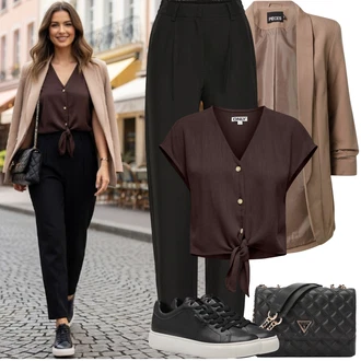 Outfit s Černá Teniska Kožené Tenisky/Nízká Teniska/Teniska na platformě/Úzká Teniska Tamaris "Jarní outfit"