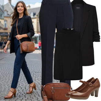 Elegantní, Ležérní Outfit s Hnědá/Tmavě hnědá Tamaris "Jarní Outfit"Look: Elegantní, Vintage, Klasické, Old Money, Francouzské, Krásný