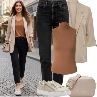 Od 50 let Outfit s Černá/Šedá/Tmavě šedá Džíny Rovná Džína/Boyfriend Džínové kalhoty/High Waist Džínové Kalhoty/Džíny Regular Fit/Slim Fit Džíny/Girlfriend Džíny/Zimní bunda/Kotníková Bota/Mom Jean/Dad Džíny/Zužující se Džíny/Zkrácené Džíny/Dámské Džíny s Délkou 7/8/Džíny s Rozparkem Only "Jarní Outfit"