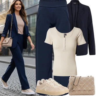 s tlačítkem Outfit s Béžová/Bílá/Hnědá/Khaki Jednoduchý top/Funkční tričko/Pletený top/Pletené tričko/Košilový top/Tričko s krátkým rukávem Pieces "Jarní Outfit"