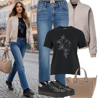 Normální délka Outfit s Světle modrá/Modrá Zkrácené Džíny/Navlékací džíny/Džíny s Rozparkem/Sportovní boty/Capri Džíny/Kotníková Bota/Dámské Džíny s Délkou 7/8/Boyfriend Džínové kalhoty/Rovná Džína/Slim Fit Džíny/Pánské tričko/Girlfriend Džíny/Džíny Regular Fit VERO MODA "Jarní Outfit"