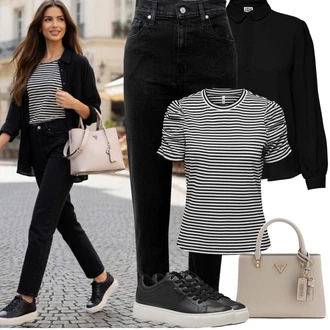 90tá léta Outfit s Černá Mom Jean/Dad Džíny/Zužující se Džíny/Girlfriend Džíny/Plisované Džíny/High Waist Džínové Kalhoty/Zkrácené Džíny/Džíny s Rozparkem levi's ® "Jarní Outfit"Look: Styl, Mom, 90tá léta, Cool, Krásný, Old Money, Venkovní