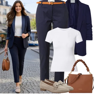 Elegantní Outfit s Tmavě modrá Pieces "Jarní Outfit"Look: Kancelář, Business, Elegantní, Francouzské
