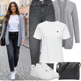 Outfit s Červená/Bílá/Růžová Mužské běžecké boty/Neformální tričko/Fancy tričko/Košile s potiskem/Tričko s krátkým rukávem/Tričko s potiskem JdY "Jarní Outfit"