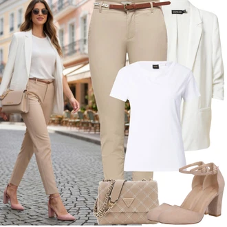 Elegantní, Ležérní Outfit s Růžová/Béžová/Hnědá Nezařazené About You "Jarní Outfit"Look: Elegantní, Old Money, Burleska, Cool, Krásný