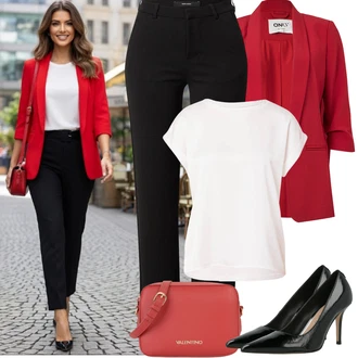 Outfit s Černá Kalhoty s 5 kapsami/Business Kalhoty/Boyfriend Kalhoty/Rovná Kalhoty/Pohodlná Kalhoty/Obleková Kalhoty/Žerzejová Kalhoty/Dlouhá Kalhoty/Úzká Kalhoty/Bengaline Kalhoty VERO MODA, Bílá/Krémová Tričko/Jednoduchý top/Tričko s vodopádovým výstřihem/Funkční tričko/Pletené tričko/Síťované tričko/Košilový top/Tričko s krátkým rukávem/Krátký top/Sportovní tričko/Zavinovací Tričko Vila "Frühlings Outfit"