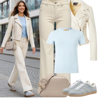 Motorka Outfit s Béžová/Krémová/Zlatý/Bílá/Khaki VERO MODA "Jarní Outfit"Look: Motorka, Jízda na koni
