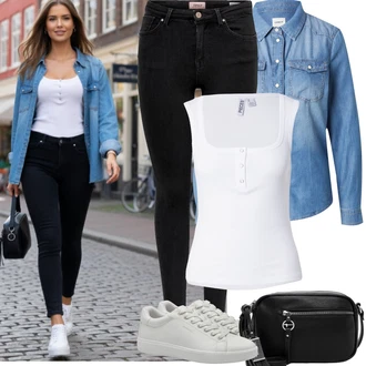 Elegantní, Ležérní Outfit s Černá/Tmavě modrá Džínové Legíny/Jeggings/Push up Kalhoty/Skinny Kalhoty Only "Frühlings Outfit"Look: Styl, Cool, Elegantní, Francouzské, Old Money