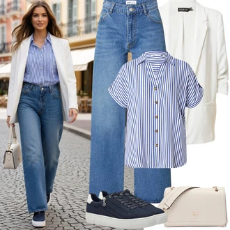 Elegantní, Ležérní Outfit s Modrá/Tmavě modrá/Světle modrá Nízká Teniska/Teniska s dírkovaným vzorem/Letní tenisky/Teniska na platformě/Úzká teniska/Tenisky s Bočním Zipem/Kožené tenisky Tamaris "Jarní Outfit"Look: Bad Taste, Ležérní, Cool, Skater, Chytrý příležitostný, Sportovní, Unisex