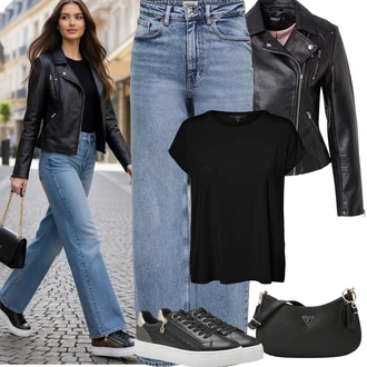 Normální délka Outfit s Černá Tričko/Jednoduchý top/Tričko s vodopádovým výstřihem/Funkční tričko/Síťované tričko/Tričko s krátkým rukávem/Krátký top/Sportovní tričko/Zavinovací Tričko VERO MODA "Jarní outfit"