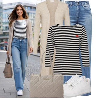 Outfity na Podzim Podzim s Béžová/Hnědá/Khaki Pletenina veľkej veľkosti Vila "Jedinečný volnočasový outfit"