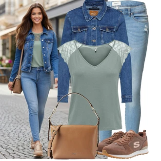 Motorka Outfit s Modrá/Světle modrá Krátké Džínové Bundičky Only "Jedinečný volnočasový outfit"Look: Motorka, Jízda na koni