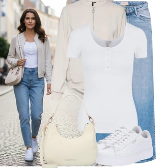 Elegantní, Ležérní Outfit s Bílá Nízká Teniska/Teniska s dírkovaným vzorem/Úzká teniska/Teniska na platformě Puma "Módní outfit pro volný čas"Look: Estetika, Bad Taste, Ležérní, Disko, Skater, Sportovní, Unisex