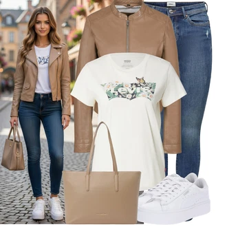 Elegantní, Ležérní Outfit s Bílá Nízká Teniska/Teniska s dírkovaným vzorem/Úzká teniska/Teniska na platformě Puma "Módní outfit pro volný čas"Look: Estetika, Bad Taste, Ležérní, Disko, Skater, Sportovní, Unisex