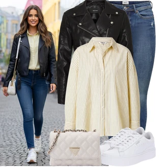 Elegantní, Ležérní Outfit s Bílá Nízká Teniska/Teniska s dírkovaným vzorem/Úzká teniska/Teniska na platformě Puma "Módní outfit pro volný čas"Look: Estetika, Bad Taste, Ležérní, Disko, Skater, Sportovní, Unisex