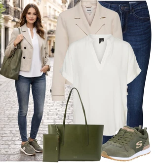 60. narozeniny Host Outfit s Šedá/Bílá/Krémová/Béžová/Hnědá/Khaki/Světle šedá Tunika/Halenka Móda Pro Plnoštíhlou VERO MODA "Oblečení pro volný čas"Look: Bar, 40. narozeniny, 50. narozeniny, 60. narozeniny, Den na pláži, Koncert, Narozeniny