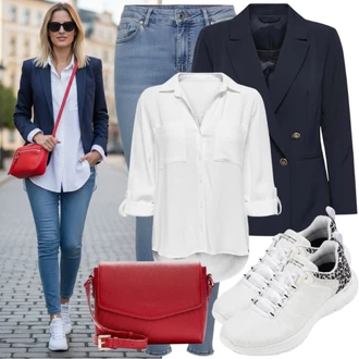 Elegantní, Ležérní Outfit s Šedá/Krémová/Bílá/Khaki Blůza s knoflíčkem/Halenka s Dlouhým Rukávem/Blůza s nášivkou na lokti Only "Praktický vzhled"Look: Klasické, Styl, Ležérní, Kancelář, Old Money, Chytrý příležitostný, Univerzitní, Pracovní oděvy