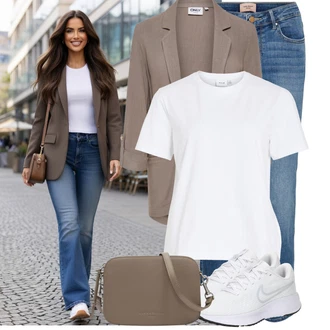 Od 50 let Outfit s Světle modrá/Modrá Zkrácené Džíny/Navlékací Džíny/Džíny s Rozparkem/Sportovní boty/Capri Džíny/Kotníková Bota/Dámské Džíny s Délkou 7/8/Boyfriend Džínové kalhoty/Rovná Džína/Slim Fit Džíny/Pánské tričko/Džíny Regular Fit/Girlfriend Džíny VERO MODA "Skvělý pro volný čas"