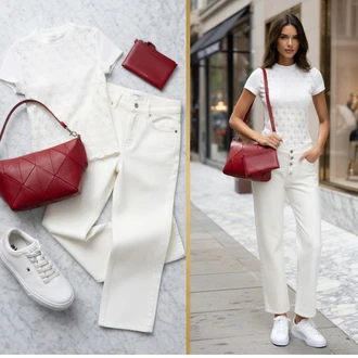 Comfort Outfit s Bílá Plátěná teniska/Nízká Teniska/Lodička s Přezkou/Úzká teniska/Nazouvací teniska/Teniska s dírkovaným vzorem/Teniska teddy Tommy Hilfiger "Letní outfity"