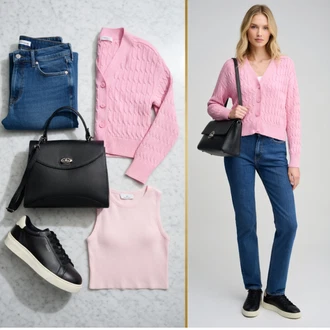 Outfit s Růžová Pletený Oděv Kašmírový kardigán/Bavlněný svetr/Kardigán s kulatým výstřihem/Krátký svetr/Svetr s krátkým rukávem/Kardigán se stojatým límečkem/Kardigán s výstřihem do V hugo blue, Růžová Pletený Oděv Bavlněný svetr/Svetr s podšívkou/Vlněný kardigán/Kašmírový kardigán/Kardigán se stojatým límečkem/Vintage svetr/Kardigán s kulatým výstřihem/Krátký svetr/Zimní svetr Tommy Hilfiger "leto Outfits"