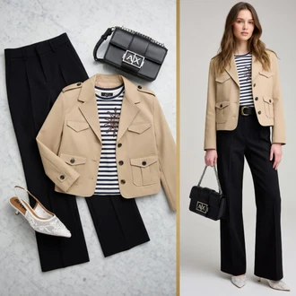 Retro Outfit s Modrá/Krémová/Bílá Pruhované Tričko Weekend Max Mara "leto Outfits"Look: Rak, Ležérní, Klasické, Layered, Lehký, Námořní, Premium, Retro Retro Outfit s Modrá/Krémová/Bílá Pruhované Tričko Weekend Max Mara "leto Outfits"Look: Rak, Ležérní, Klasické, Layered, Lehký, Námořní, Premium, Retro
