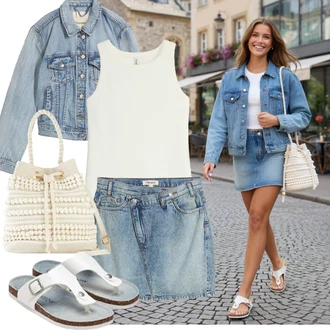 Elegantní Outfit s Krémová/Béžová/Bílá Pletená taška/Pletená Taška/Taška Na Svatbu Bonprix "Outfit na léto"Look: Šik, Klasické, Elegantní, Old Money